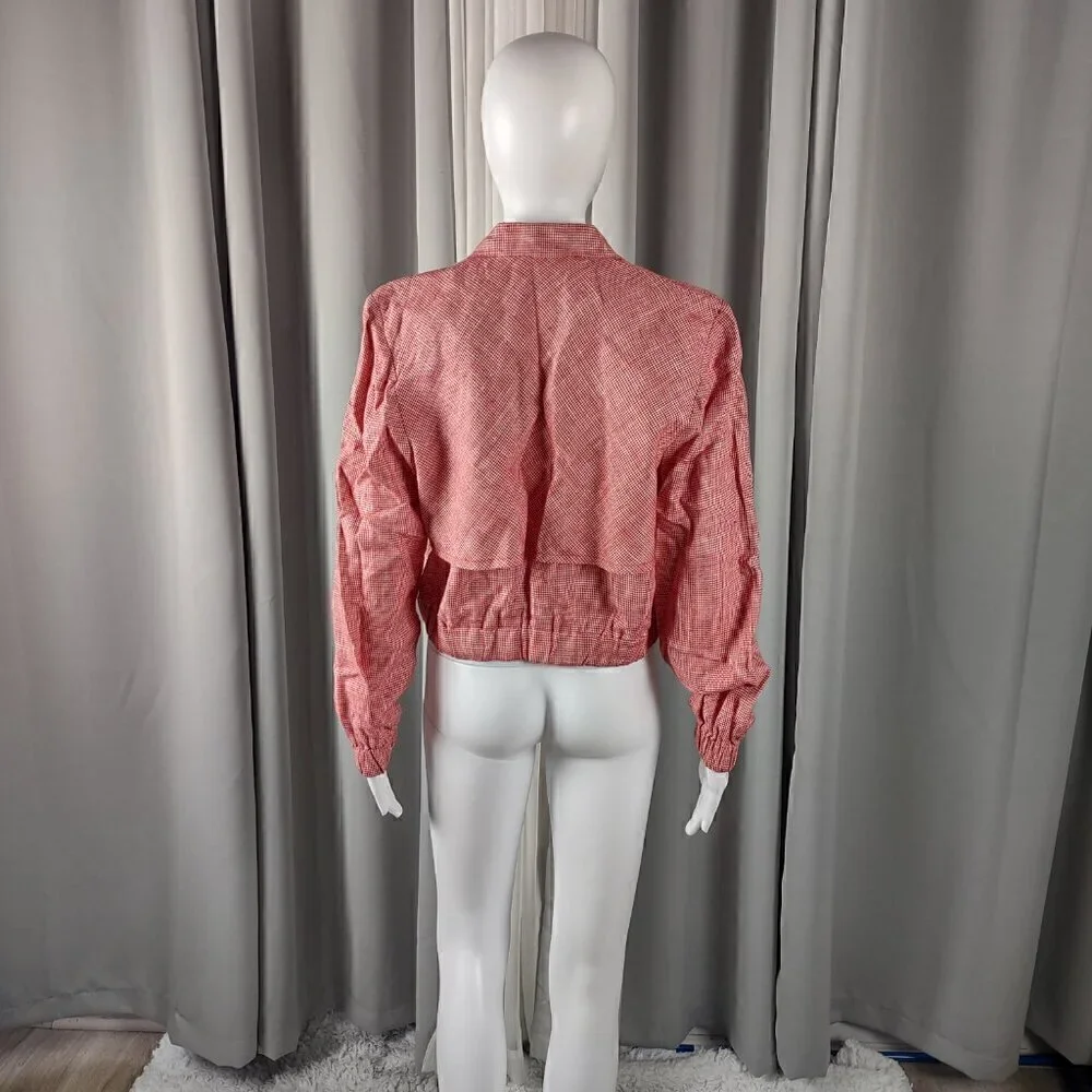 Doncaster Women's Red, White, Houndstooth, Linen Blend, Cropped Jacket Size 4